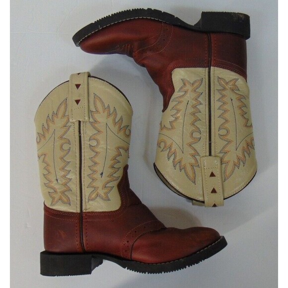 Old West Cowboy Boots Leather Upper Size 10 Brown / Tan Western Boy Girl KIDS - Picture 7 of 11